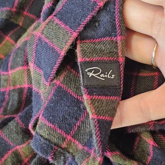 Rails Large Shirt Andi Navy Fuschia Plaid Button Down Flannel Ruffle Collar - Picture 10 of 15